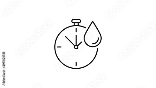 Minimalist outline icon of a clock combined with a water drop symbol.