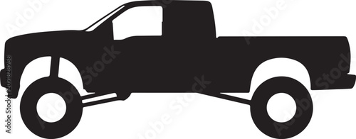 Black pickup truck silhouette, vector truck icon, automotive graphic, monochrome vehicle