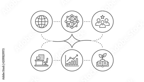 Modern interconnected business concept icons set