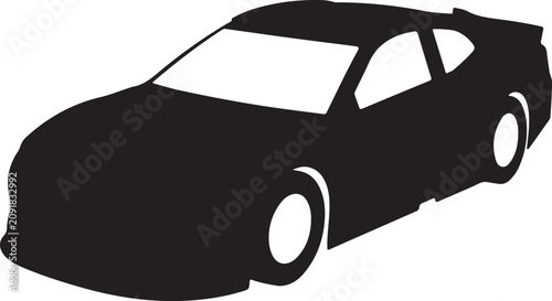 Black car silhouette, modern vehicle icon, automotive shape, transportation symbol