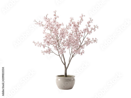 Pink flowering tree in a ceramic pot