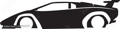 Black sports car vector, side view silhouette, racing car icon, automotive design element