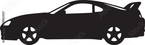 Black car silhouette, side view, vector graphic, automotive icon, transportation symbol