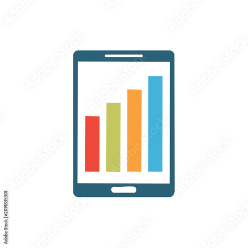 Tablet displaying colorful bar chart icon