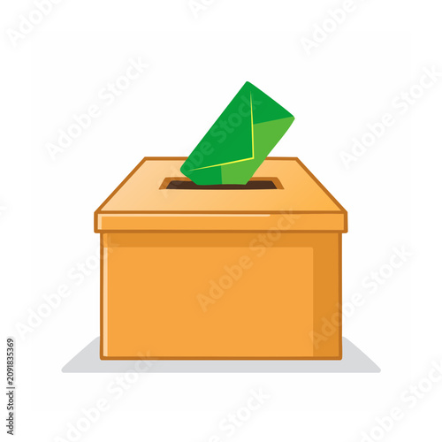 Ballot box with green envelope being inserted