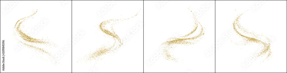 Fototapeta premium Transparent png with elegant golden dust particles swirling in a decorative wave motion created with luxury shimmering light effects on white background gold glitter swirl abstract shining sparkle