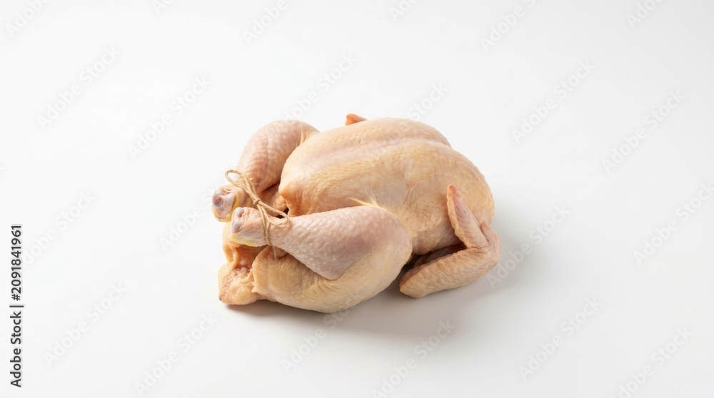 Fototapeta premium Uncooked whole dressed poultry chicken isolated on a plain white background