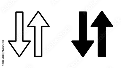 Cuadro en lienzo Up and Down Arrows: A graphic representation of two sets of opposing arrows, one outlined and the other solid black, illustrating direction, movement, or contrast