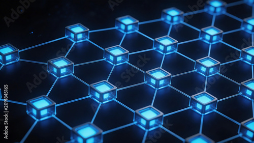 Blue glowing cubes network