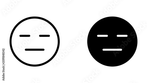 Konstfotografi Blank Expression Icon: Two minimalist icons depicting a blank face with closed eyes and a straight line for a mouth, representing neutrality, indifference, or lack of emotion