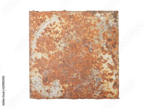 The surface of the steel plate is rusted, isolated on PNG background.