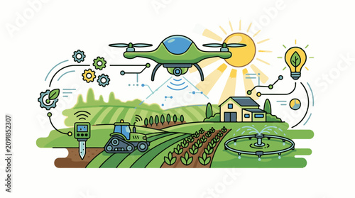 Modern farm uses drone tractor sensors and sun for efficiency