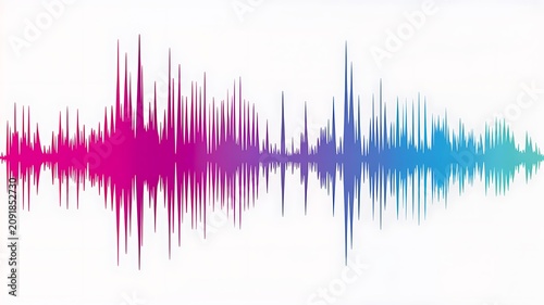 Colorful audio waveform isolated on white background representing digital sound signal