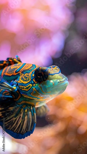 Vibrant Tropical Mandarin Fish Swimming in Colorful Underwater Reef Setting