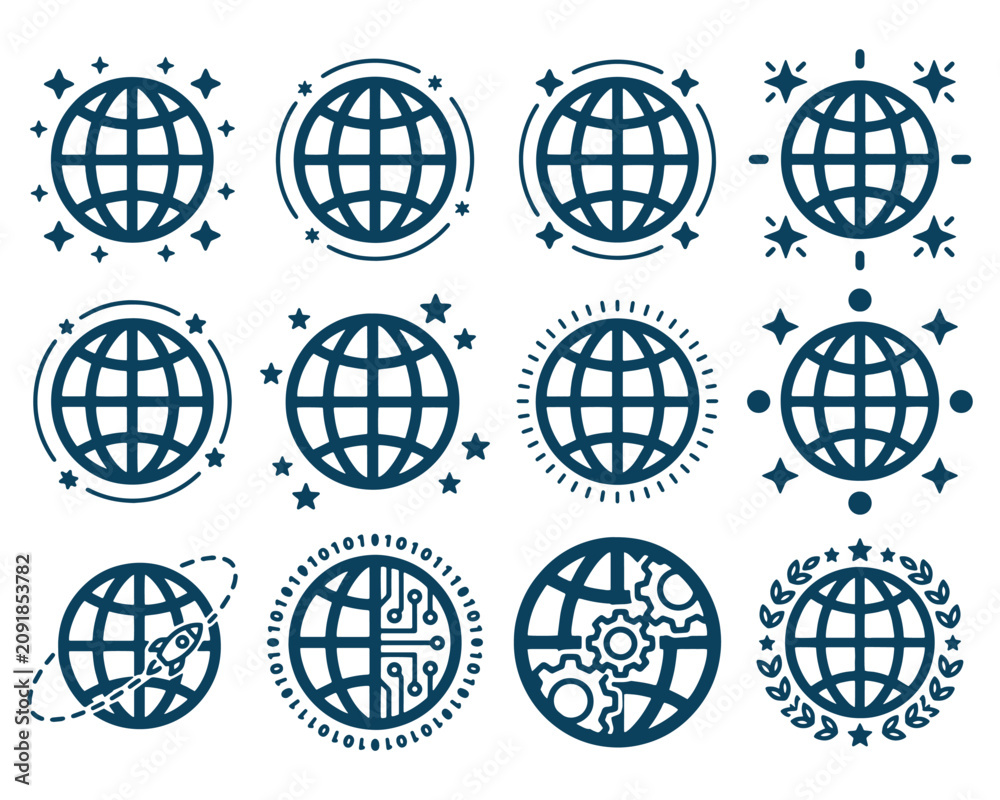 Obraz premium Global Earth Icons Set Line Art Vector Collection