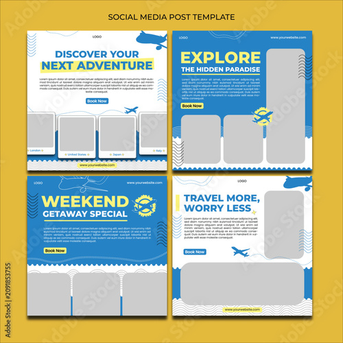 Travel Agency Social Media Post Template Bundle for Tourism Marketing