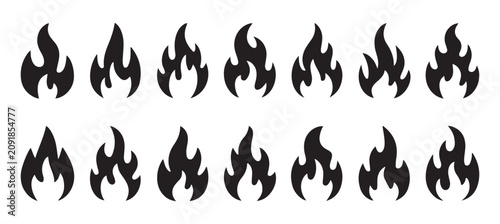 Obraz na plátně Set of black flame icons on transparent background vector illustration design elements