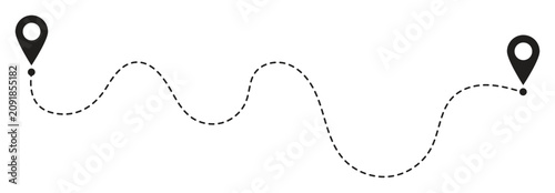 Tableau sur toile Route icon between 2  points with dotted path and location pin