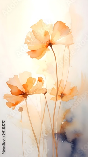 Delicate Orange Poppies Floating in Soft Backlight