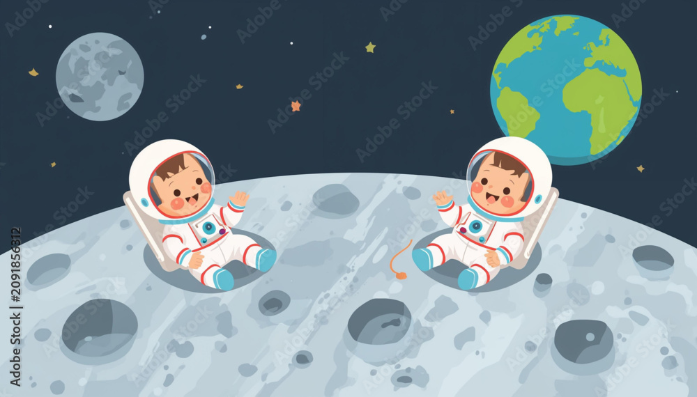 Naklejka premium illustration of babies astronaut relaxing on moon