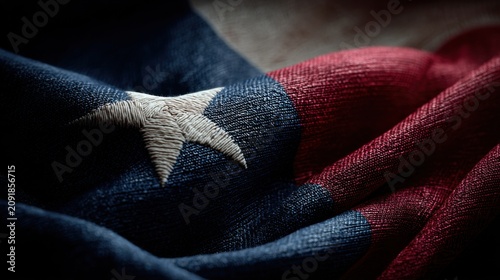 Texas flag detail shows star and fabric texture during daylight hours in Texas