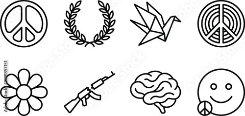 Fotografía Peace Symbols Vector Line Art Icon Set For Anti War Design