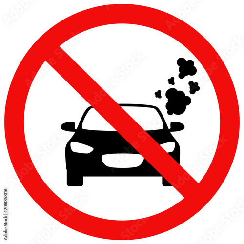 Foto No idling turn engine off sign, No Car pollution sign, Flat vector illustration