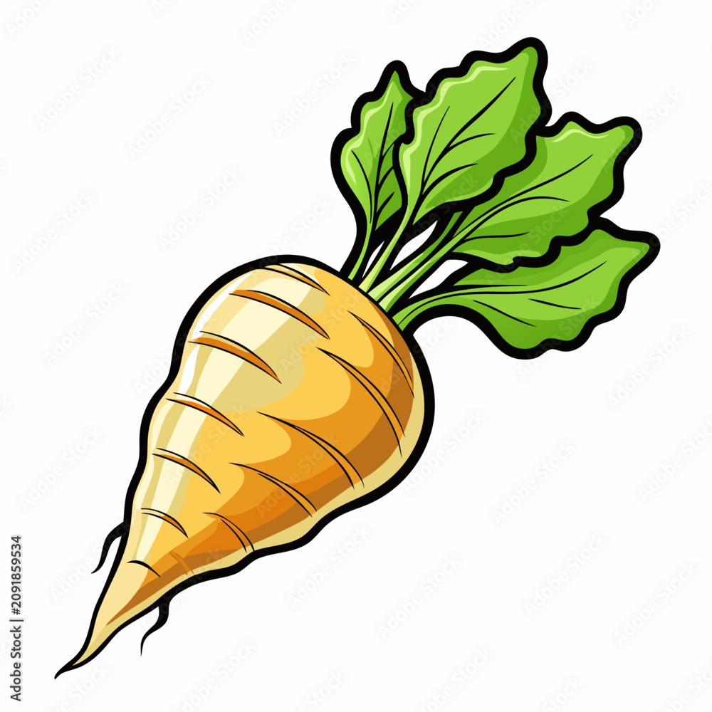 Fototapeta premium Fresh Turnip Vegetable Icon – Root Vegetable with Green Leaves Cartoon Vector Illustration on White Background