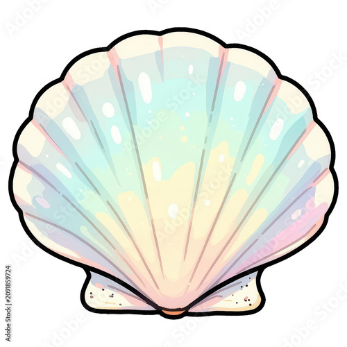 Iridescent Seashell Illustration: A beautiful, stylized illustration of a seashell with pearlescent hues, capturing the delicate beauty of marine life.