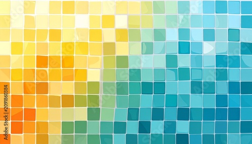 Colorful geometric pattern with overlapping squares in gradient hues.