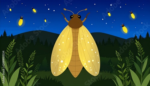 Fantasy fairy with glowing wings in enchanted forest.