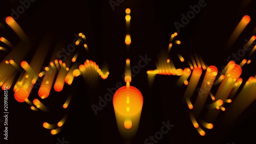 Glowing orange particles flowing in dynamic waves across a deep dark space for energetic motion visuals