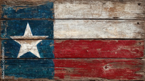 Texas flag made of wood with faded colors representing state pride in rustic style