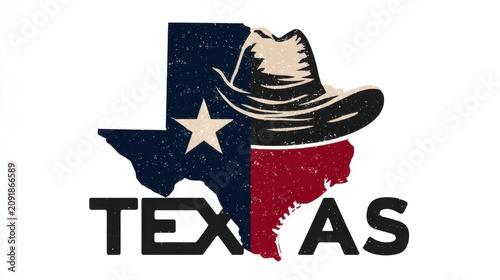 State of Texas outline with cowboy hat, star symbol, and state colors displayed prominently in design for Texas culture