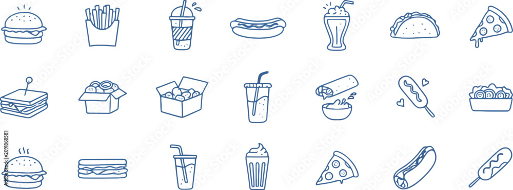 Naklejka premium Fast food icons collection