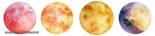 Vászonkép Watercolor full moons art bringing cosmic mystery and halloween spirit, showcasi