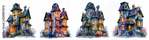 Φωτογραφία Haunted house collection depicting a row of four unique