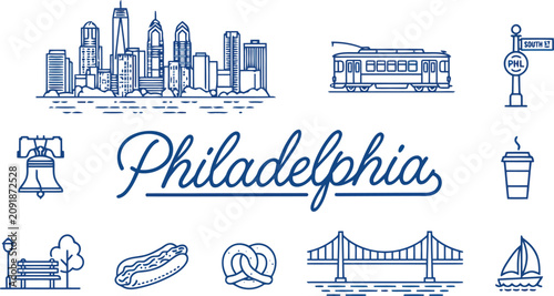 Foto Philadelphia skyline and landmark illustration set vector graphics
