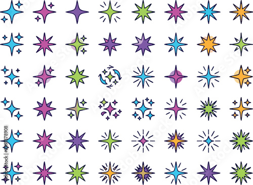 Set of Colorful Snowflake Flower Stars Vector Collection with Seamless Winter Christmas Holiday Decorative Ornaments and Floral Ice Crystal Design Illustration