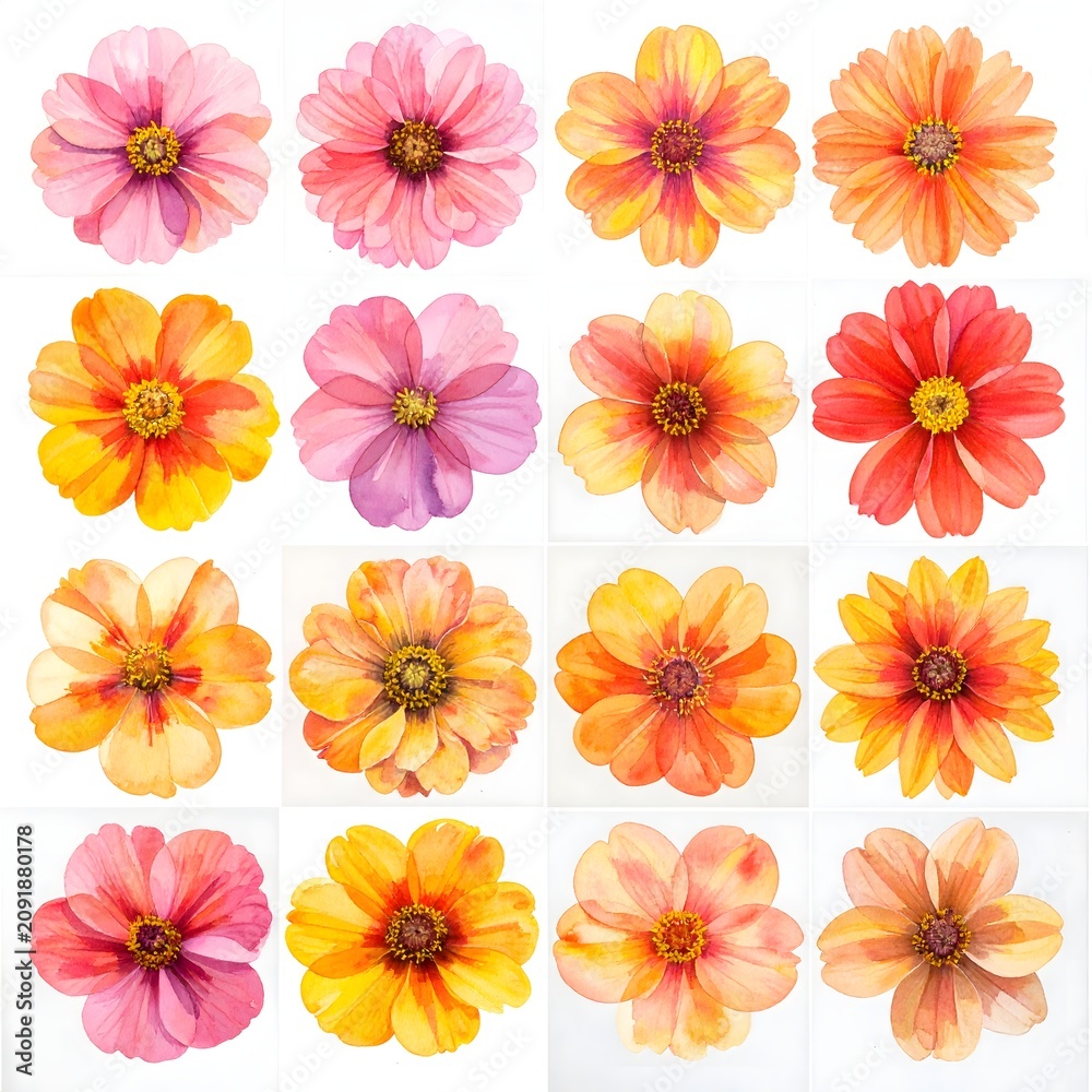 Fototapeta premium Colorful Soft Petal Flowers Arranged in Grid Pattern