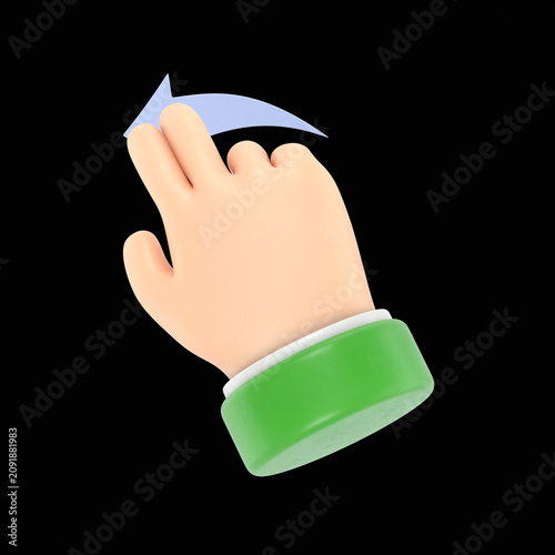 Cartoon Gesture Icon Mockup.Touchscreen gesture line icons.3D illustration two hands Swipe Left Cartoon character hand.3D rendering on black Screen for footage and clipping path.
