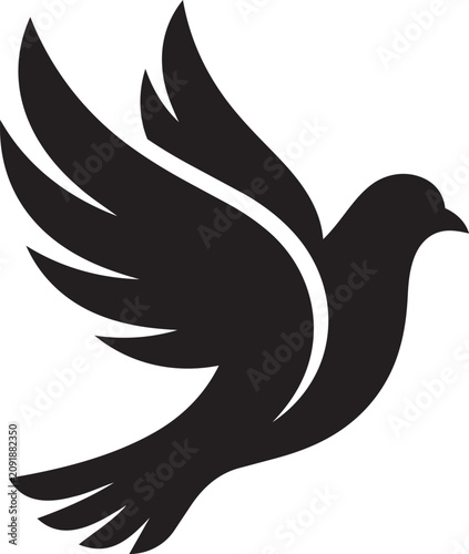 Black pigeon logo with wings spread symbolizing global solutions