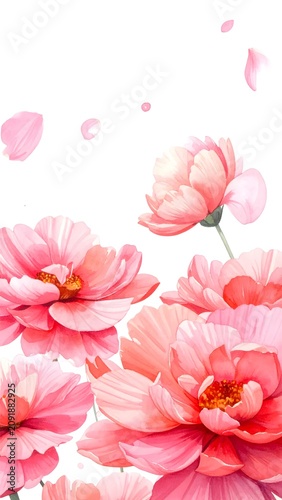 Vibrant Pink Peony Flowers Floating on White