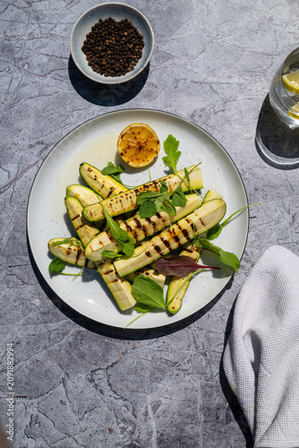 Grilled vegetables appetizer on round plate