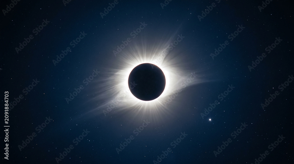 Fototapeta premium Total solar eclipse showing corona rays in deep space.