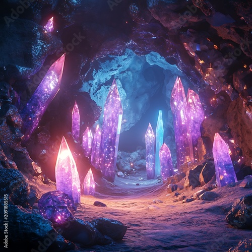 Enchanted Crystal Cave Glowing Pathway.
