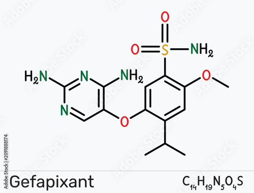 Quadro su tela Gefapixant drug molecule, selective P2X3 receptor antagonist, used for the treatment of refractory chronic cough