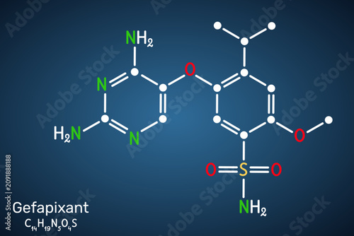 Obraz na plátně Gefapixant drug molecule, selective P2X3 receptor antagonist, used for the treatment of refractory chronic cough