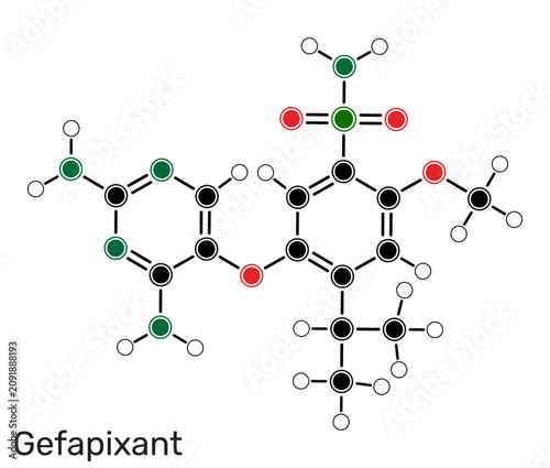 Obraz na plátně Gefapixant drug molecule, selective P2X3 receptor antagonist, used for the treatment of refractory chronic cough