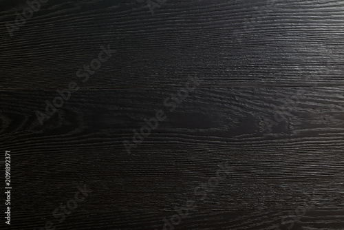 Overhead Flat Lay View of Deep Black Lacquer Finished Wooden Floorboard Pavement